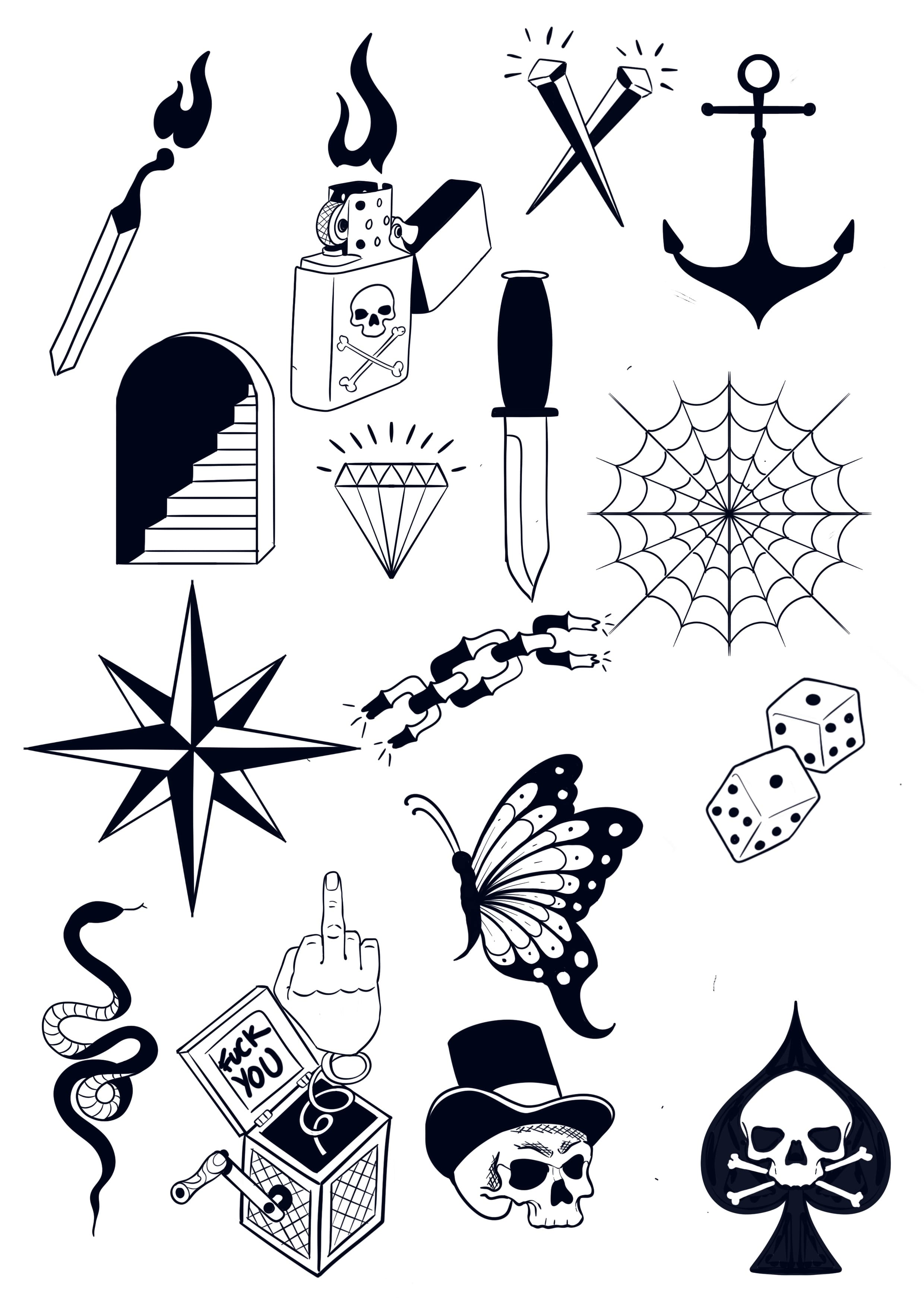 Flash tattoo design sheet 10 available at Bad Apples Tattoo Emporium, Taringa Brisbane