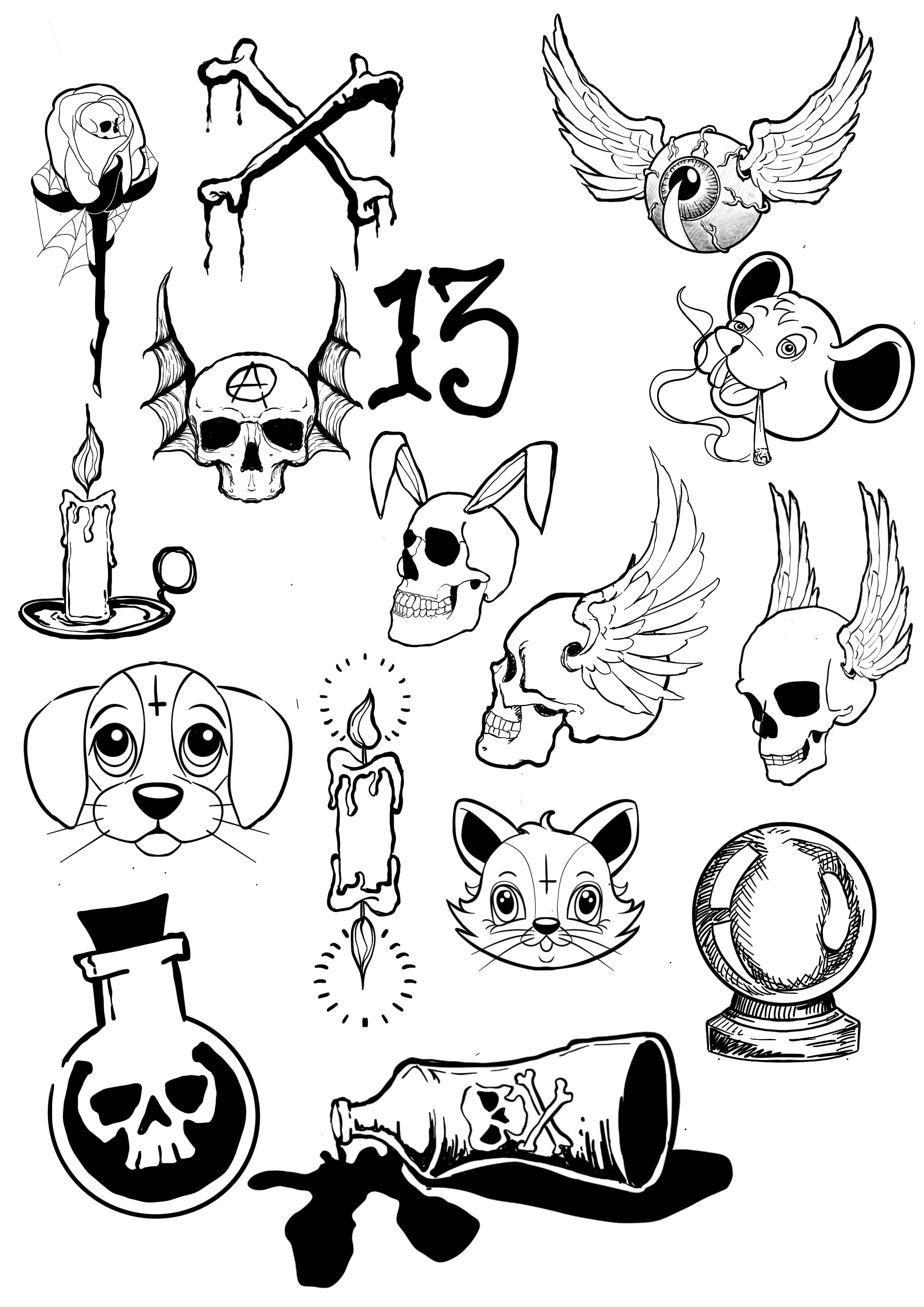 Flash tattoo design sheet 12 available at Bad Apples Tattoo Emporium, Taringa Brisbane